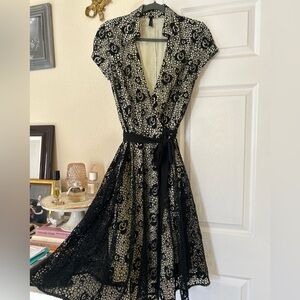 Vintage Lapis Black Lace Overlay Dress (Size S)